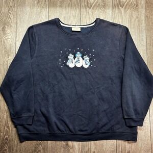 Vintage Snow Man Winter Nature Sweatshirt Grandma Core Blue 2XL XXL Oversized